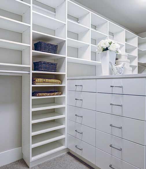 A neat and organized custom designed closet.