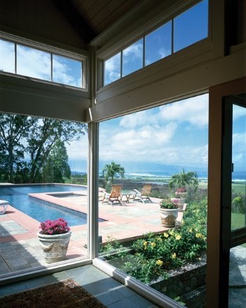 A large window covered with solar window film in a home